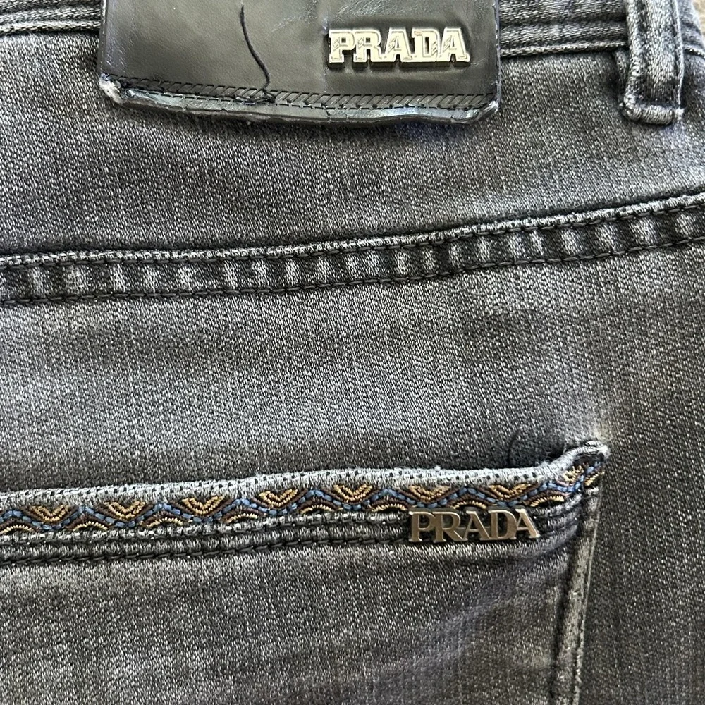 Prada Jeans Mens 36x31 Gray Medium Wash Slim Skinny Denim Plaid Lined Italy